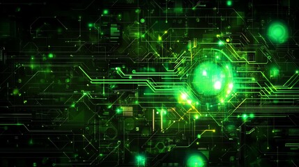 Green digital network data flow, glowing sphere, abstract technology background, for tech presentations