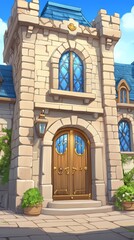 Fototapeta premium Majestic Stone Entrance to a Fairytale-Style Castle or Manor House