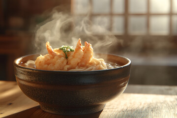 Golden tempura udon with steaming broth