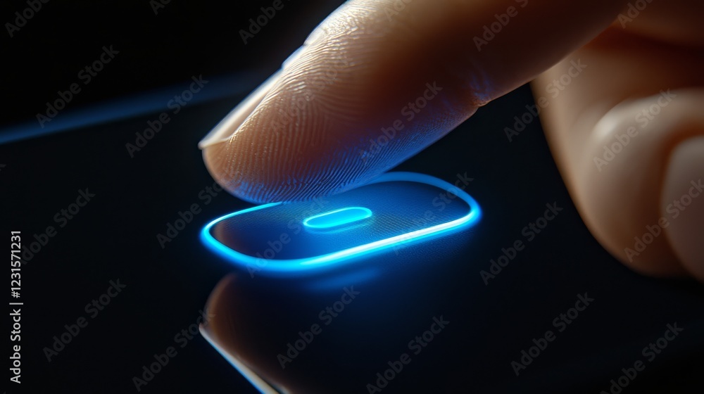 Poster enhanced mobile security, finger activating fingerprint sensor on smartphone for seamless authentica