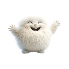Fluffy 3D Cartoon Character Waving Energetically Isolated on Transparent Background