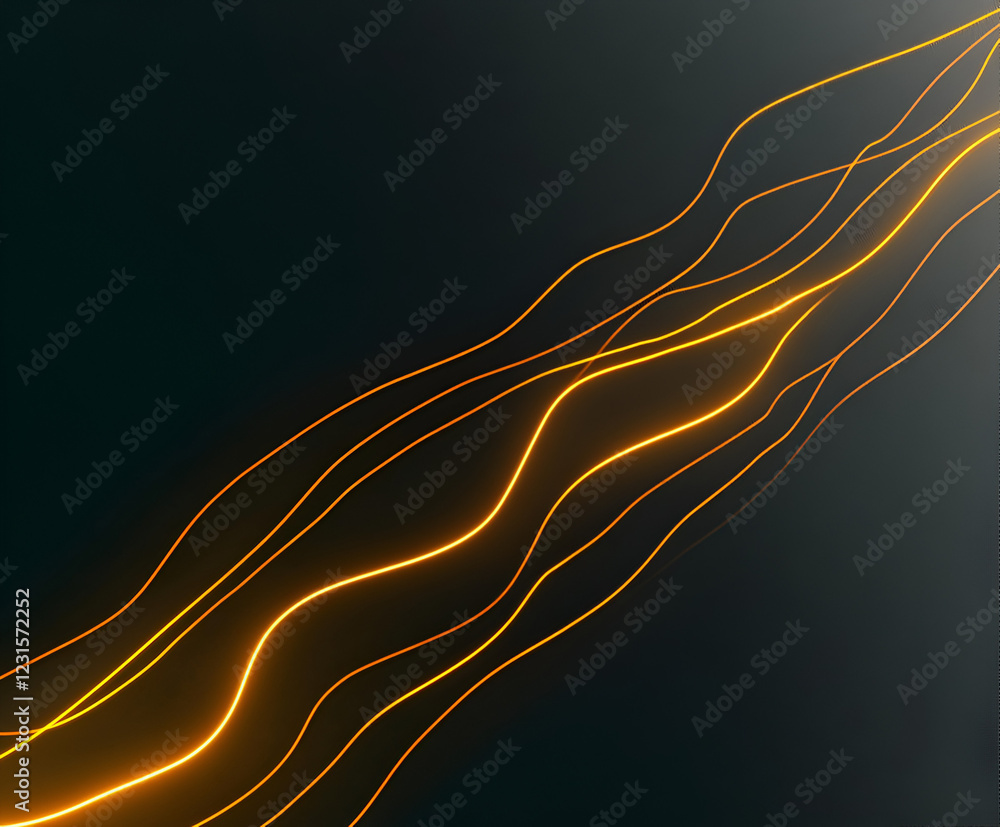 Poster abstract glow: dynamic abstract lines with a golden glow curve and flow against a dark, elegant back