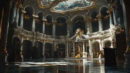 Obraz premium Magnificent Baroque Library: A Palace of Knowledge