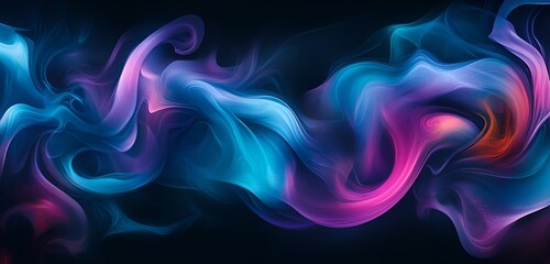 Artistic background of abstract smoke swirls in vivid shades of blue, purple, and pink on a black backdrop