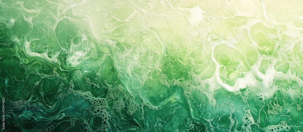 Poster green iridescent creamy backdrop with fluid waves transitioning from light to dark green creating a 