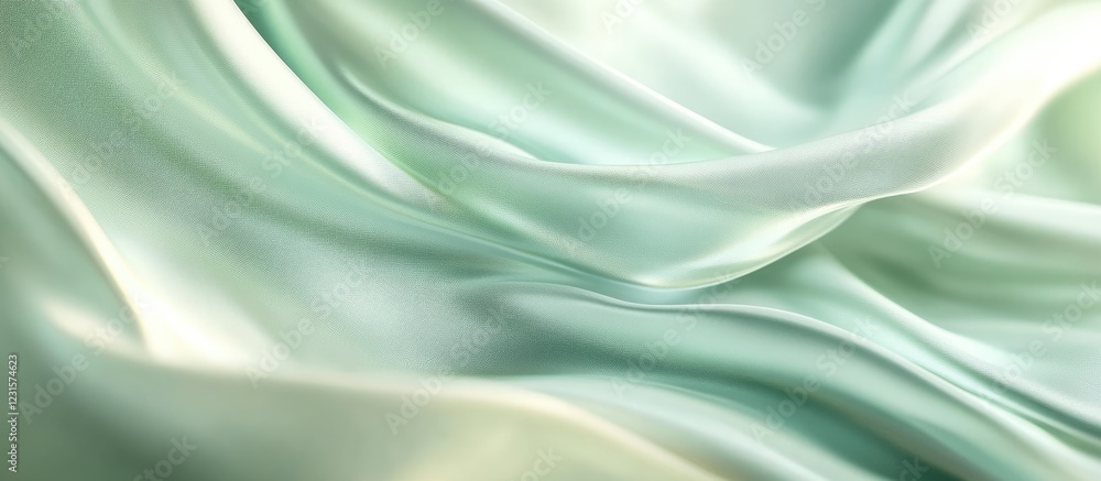 Poster elegant light green silk fabric draping in soft waves showcasing smooth textures and subtle reflecti