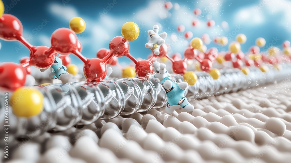 Aufkleber a vivid 3d representation of molecular structures showcasing atoms in vibrant colors, connected in i
