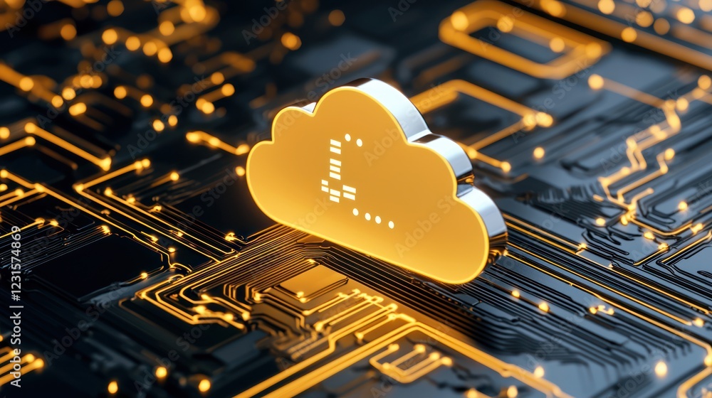 Aufkleber a glowing cloud symbol on a circuit board background, representing cloud computing and technology in