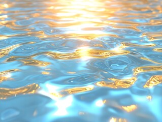 Calming background of rippling water with reflections of soft sunlight, smooth blue and gold textures