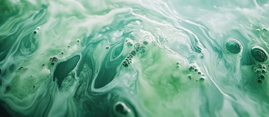 Iridescent green creamy backdrop showcasing liquid waves swirling in various tones, ideal for artistic and creative design projects.