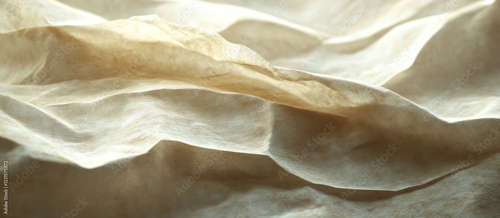 Poster faded tan parchment paper texture with soft wave patterns in the foreground, featuring subtle shadow