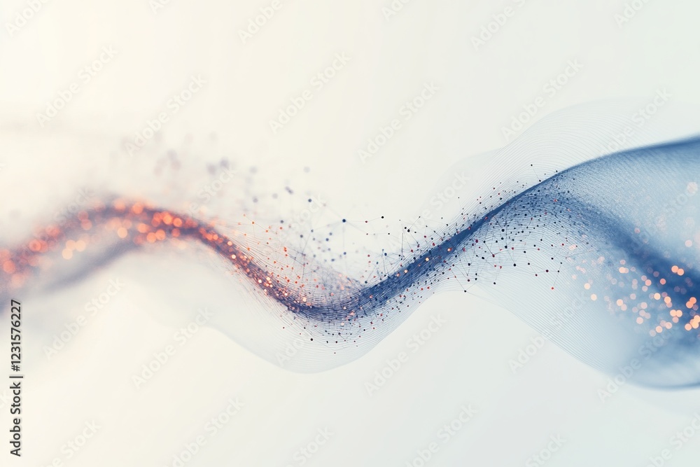Poster abstract digital wave of particles illustrating data network connectivity in motion