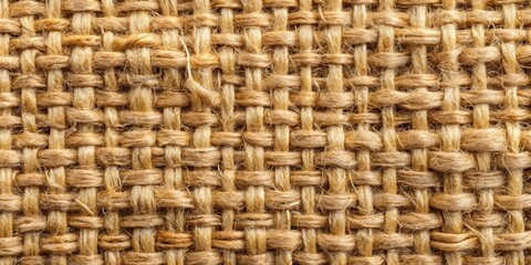 Obraz premium Close-up view of a tightly woven burlap texture showcasing intricate fiber details