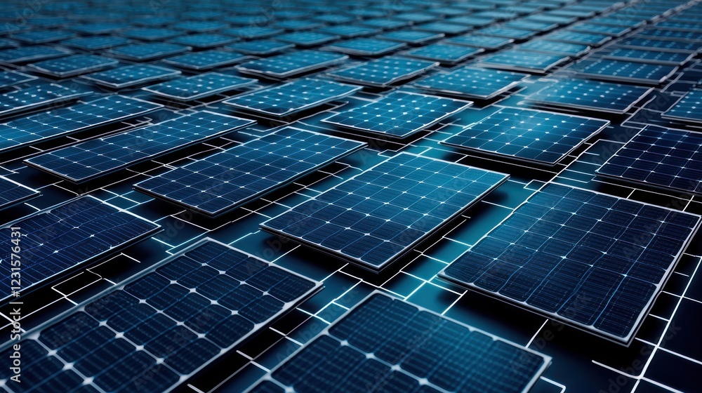 Aufkleber a close-up view of a grid of solar panels with a blue and black color scheme, emphasizing renewable 