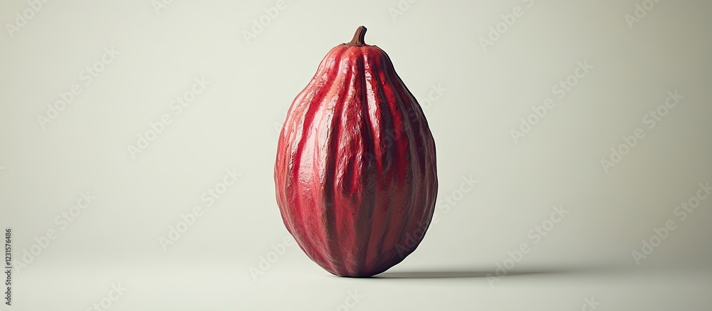 Poster vibrant red cacao fruit displayed centrally against a smooth clean white background highlighting its