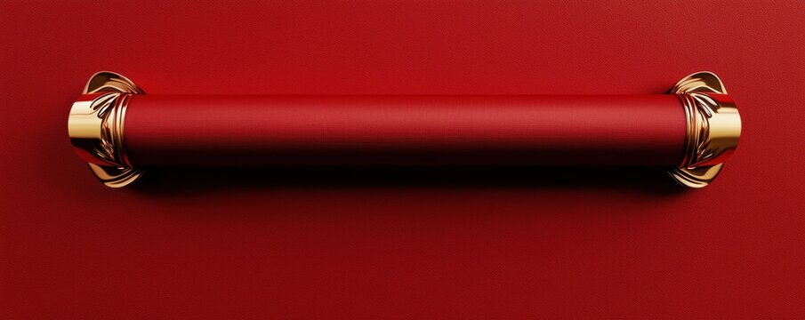 Luxurious 3D rendering of a red scroll with golden accents, offering a traditional template for festive or cultural messages