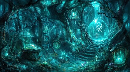 Enchanting Glowing Forest Mystical Fantasy Scene