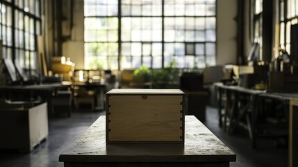 A solitary wooden crate in a quiet industrial space, evoking themes of solitude and forgotten stories