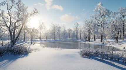 Obraz premium Panorama of a Beautiful Winter Park in 16K Resolution