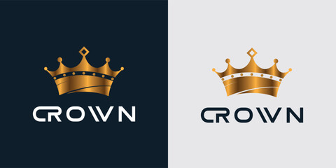 Premium style abstract gold crown logo symbol. Royal king icon. Modern luxury brand sign. Vector illustration.