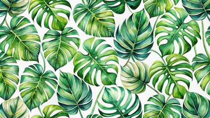 Vibrant Watercolor Tropical Leaf Pattern for Textile Design