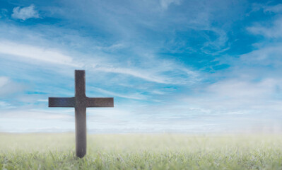 Silhouette jesus christ resurrection crucifix on cross on sunset background concept for good friday he is risen easter day, good friday jesus death, world Christian faith religion