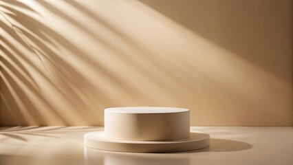 Elegant Two-Tiered Display Platform with Soft Sunlight and Leaf Shadows