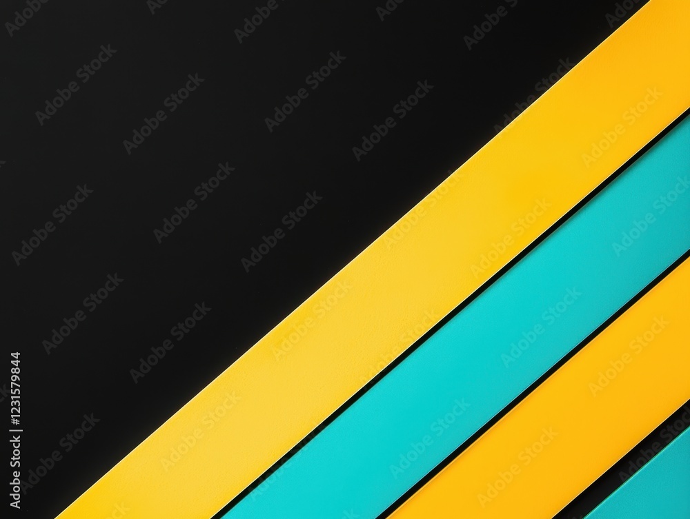 Poster vibrant intersecting neon lines in yellow and teal, forming sharp angles on a black background, perf