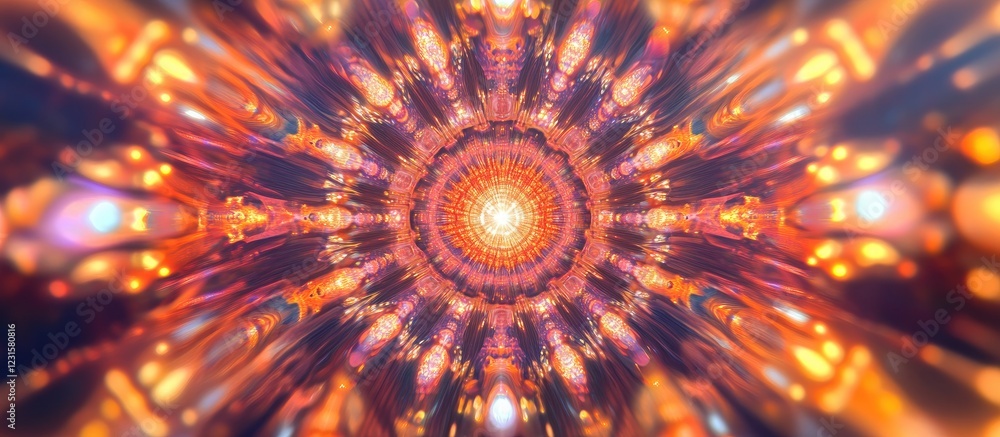 Aufkleber Abstract radial background of blurred colorful carnival lights in warm oranges and yellows creating a vibrant festive atmosphere with dynamic patterns.