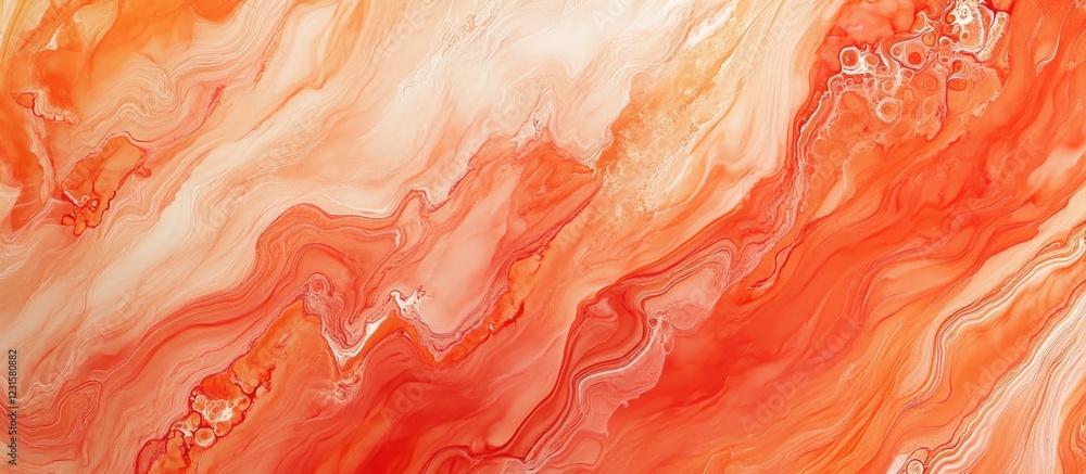 Poster vibrant orange and peach fluid paint splotches swirl together to create a dynamic and stunning backg