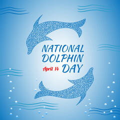 National Dolphin Day design in children's drawn style.