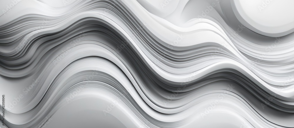 Poster abstract monochrome wave patterns in shades of gray, featuring flowing lines and smooth curves, crea
