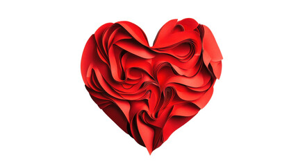 Red paper heart representing love and valentine's day on transparent background
