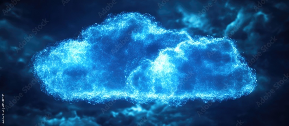 Aufkleber Vibrant blue cloud formation illuminated against a dark background representing cloud computing concepts for beginners in a digital environment