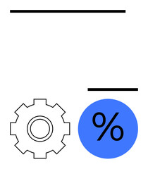 Gear beside blue percentage symbol, portraying efficiency, productivity, or calculations. Ideal for process optimization, finance, technology, engineering, data analysis business strategy abstract