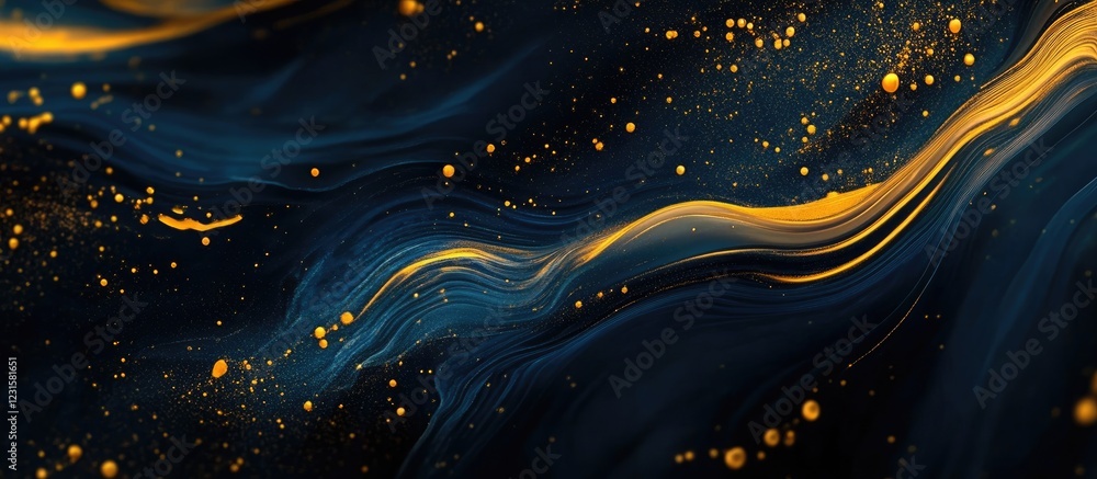 Aufkleber abstract dark blue background with flowing golden and yellow wave elements intertwining in a stunnin