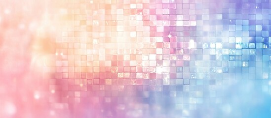 Obraz premium Abstract vibrant background with soft pastel squares in gradient hues of pink, orange, and blue creating a dreamlike pixelated texture.
