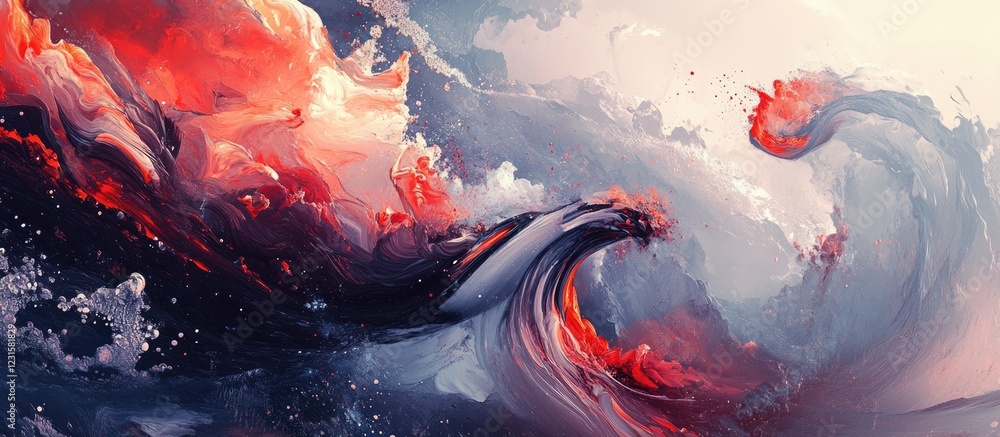 Leinwandbilder dynamic abstract ocean waves in vibrant shades of red, blue, and white with swirling forms creating 