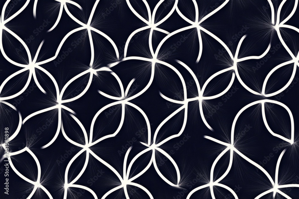 Poster intricate abstract pattern featuring interlocking white lines on a dark background, perfect for mode