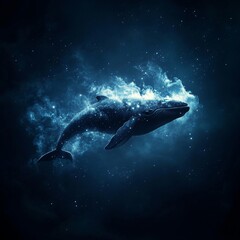Fototapeta premium Celestial Whale, ocean night, cosmic glow, fantasy art, marine life