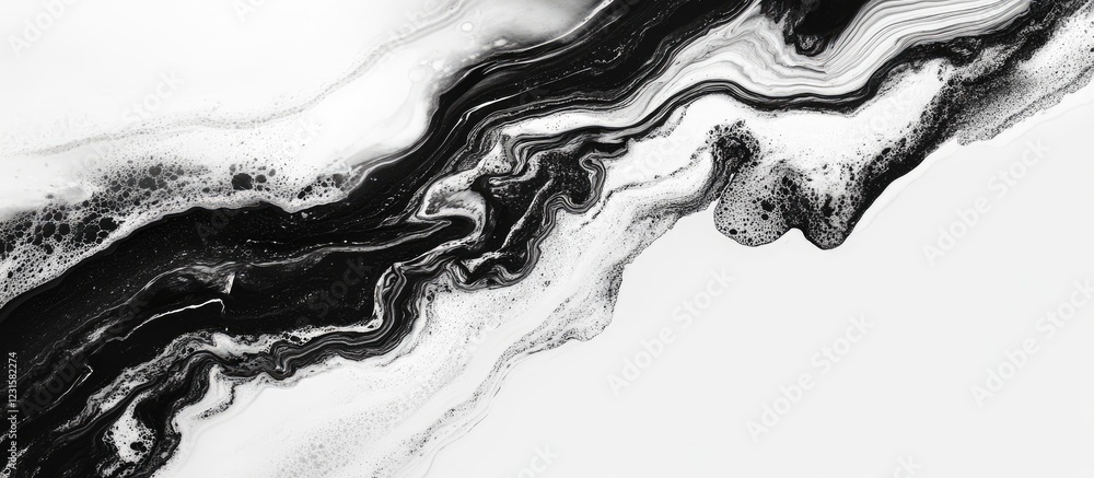 Poster Abstract black and white marble texture with fluid wave curves and smooth artistic lines featuring contrasting tones and a modern glitch effect