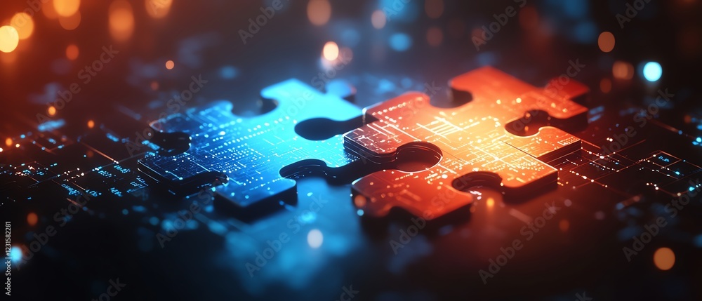 Aufkleber Abstract digital scene showing two interlocking puzzle pieces