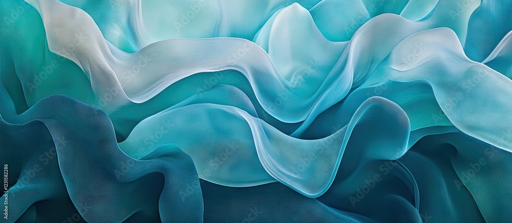 Poster Abstract flowing waves of blue and teal colors creating a dynamic and vibrant representation of corporate data visualization and design elements
