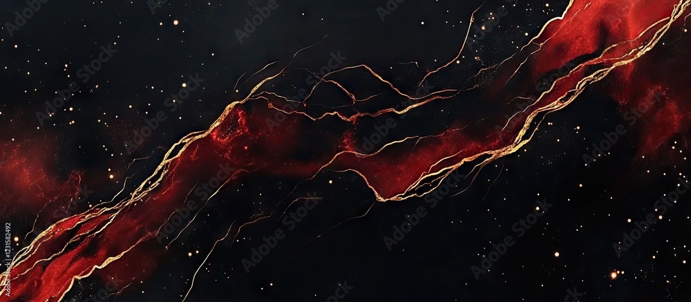 Poster dark red and black marble texture with prominent golden veins swirls creating a luxurious elegant at