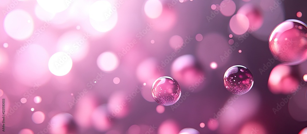 Poster minimalistic cosmic background with shimmering pink circles on a soft gradient, creating an elegant 