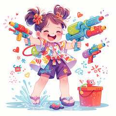 Songkran Splash: Joyful Water Gun Fun