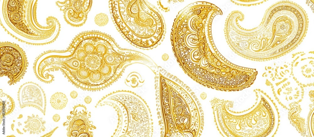 Aufkleber elegant gold paisley pattern with intricate designs on a white background featuring flowing shapes a