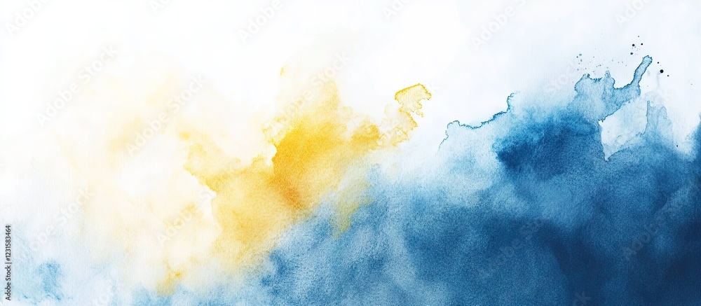 Aufkleber vibrant abstract watercolor art featuring splashes of blue and gold on a white background with dynam