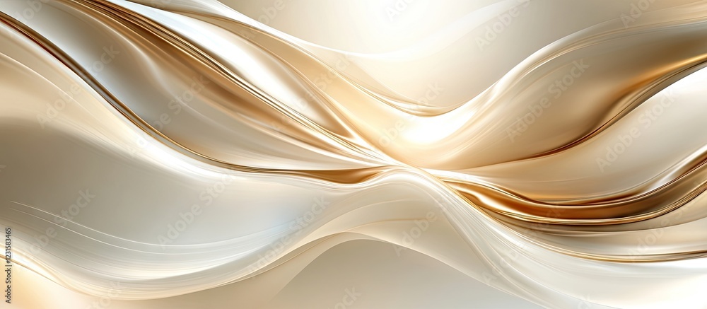 Fototapete elegant abstract background featuring smooth flowing waves in soft gold and cream tones, creating a 