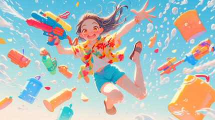 Songkran Splash: Joyful Water Gun Fun